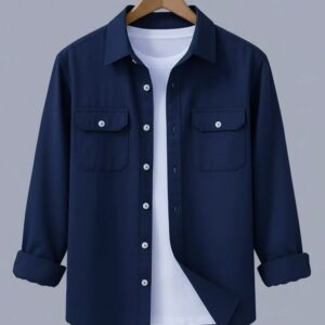 men’s navy blue casual overshirt – stylish layered look with white tee