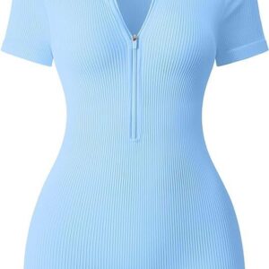 yeoreo women short sleeve workout jumpsuit zip up romper bottom shorts bodysuit bodycon sexy one pie